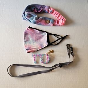 Set: Face Mask, Button Headband, Lanyard & NoTouch Keychain Tie Dye